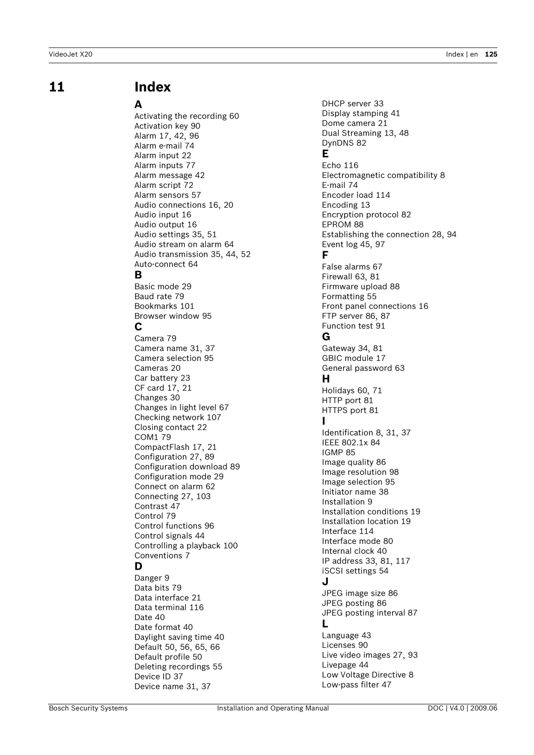 Bosch Appliances X20 manual Index 