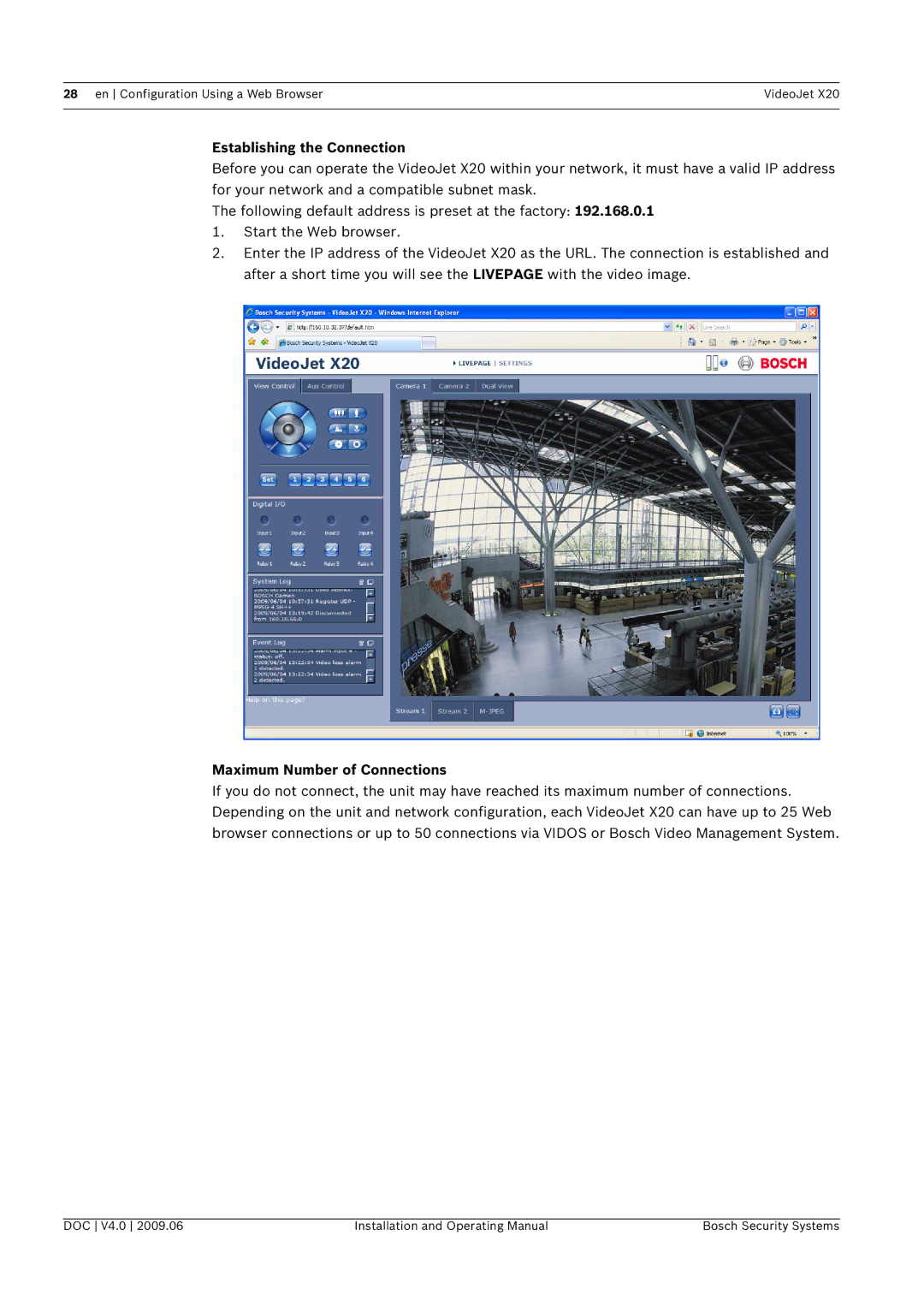 Bosch Appliances X20 manual Establishing the Connection, Maximum Number of Connections 