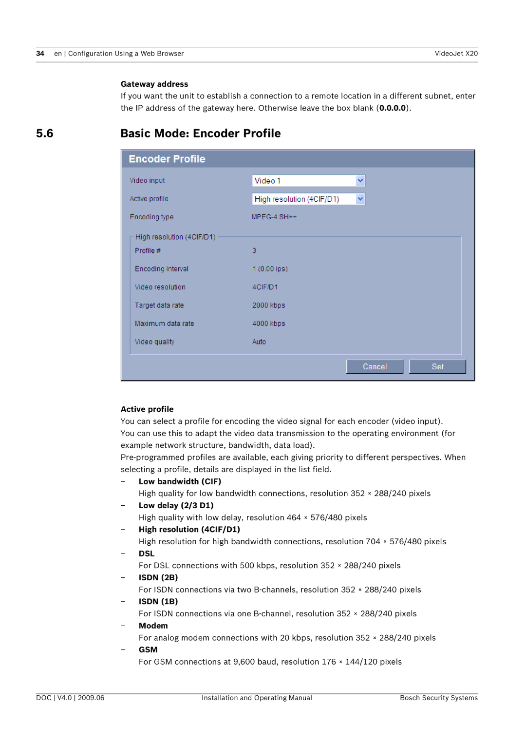 Bosch Appliances X20 manual Basic Mode Encoder Profile 