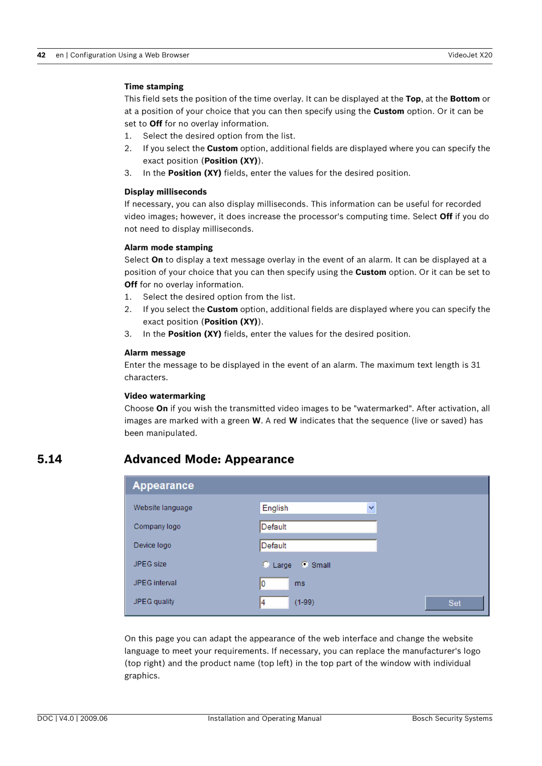 Bosch Appliances X20 manual Advanced Mode Appearance 