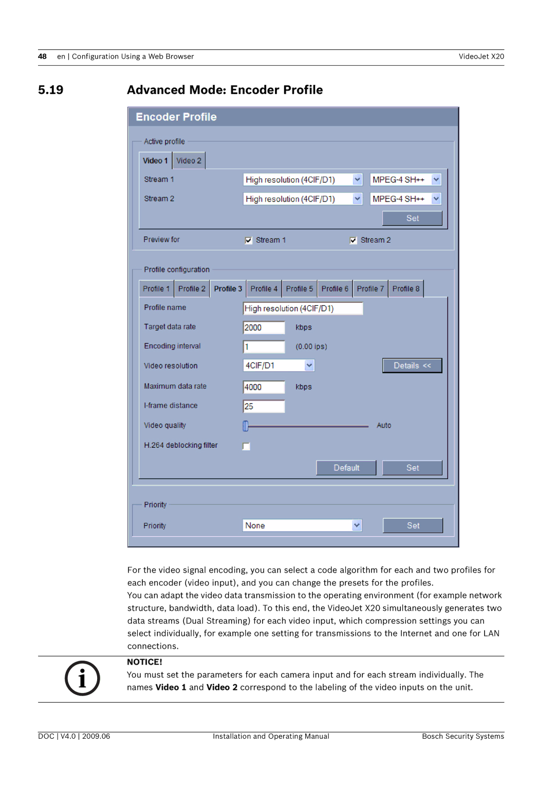Bosch Appliances X20 manual Advanced Mode Encoder Profile 
