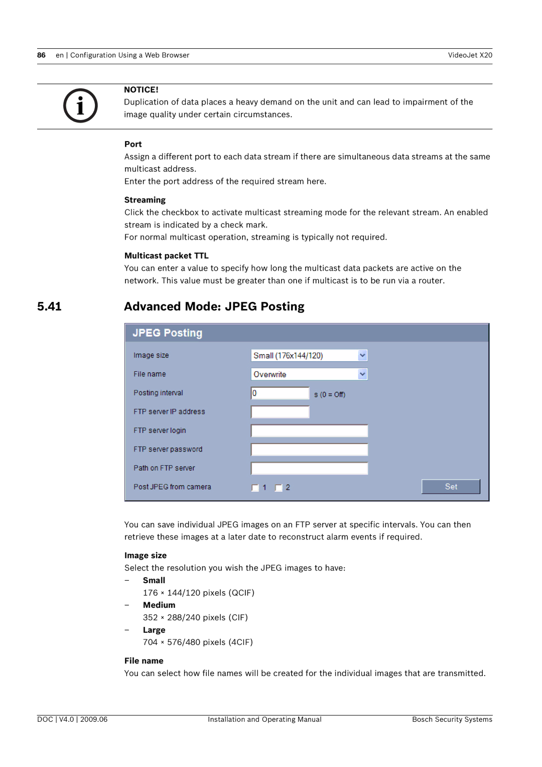 Bosch Appliances X20 manual Advanced Mode Jpeg Posting 