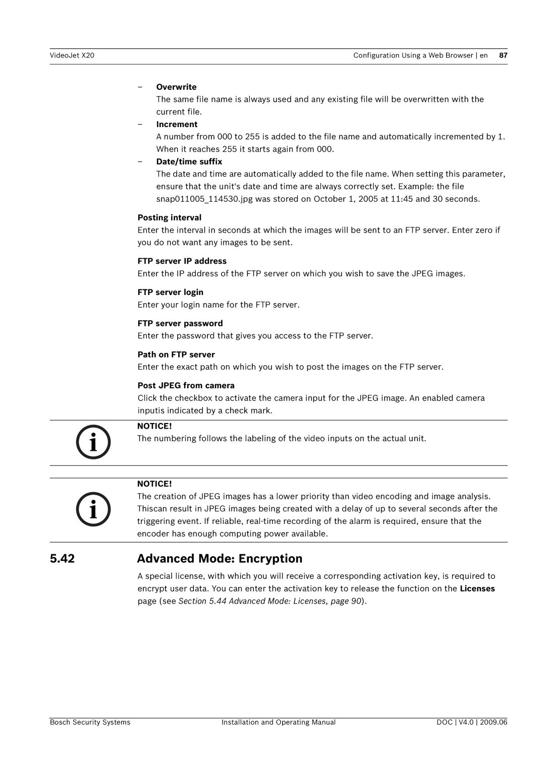 Bosch Appliances X20 manual Advanced Mode Encryption 