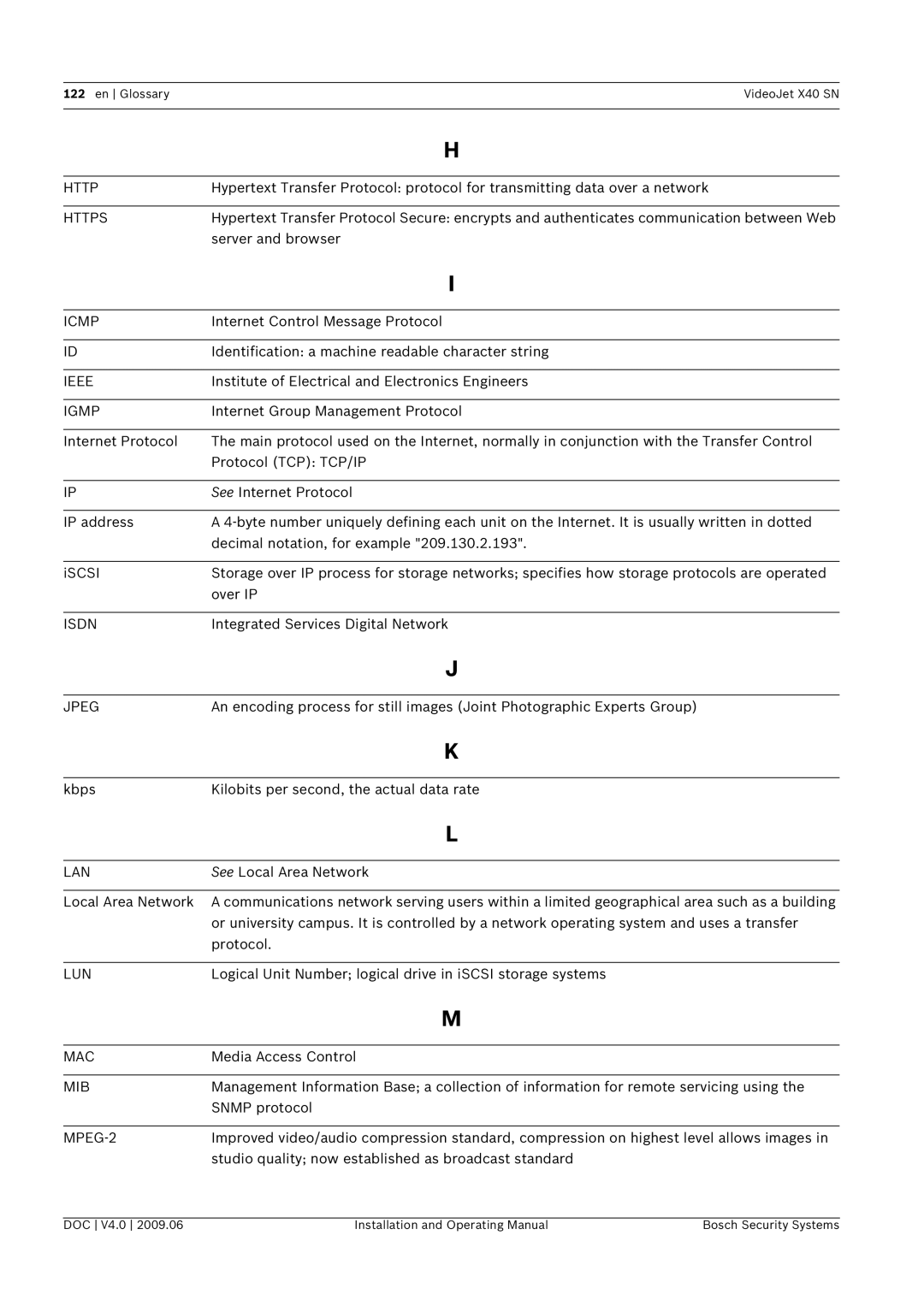 Bosch Appliances X40 SN manual Server and browser, Internet Control Message Protocol, Internet Group Management Protocol 