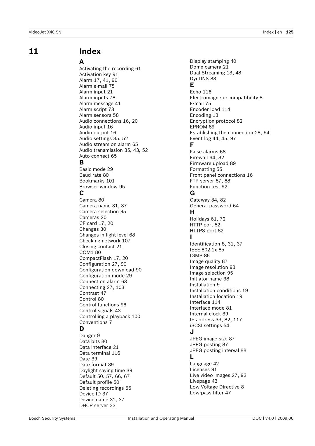 Bosch Appliances X40 SN manual Index 