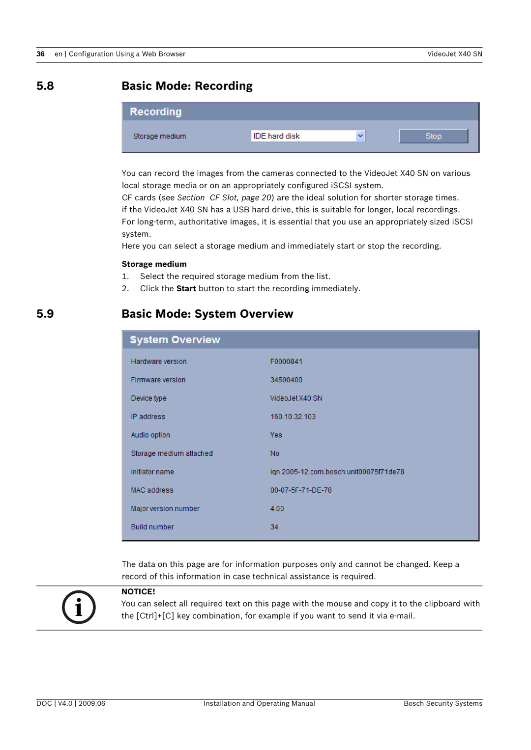 Bosch Appliances X40 SN manual Basic Mode Recording, Basic Mode System Overview, Storage medium 