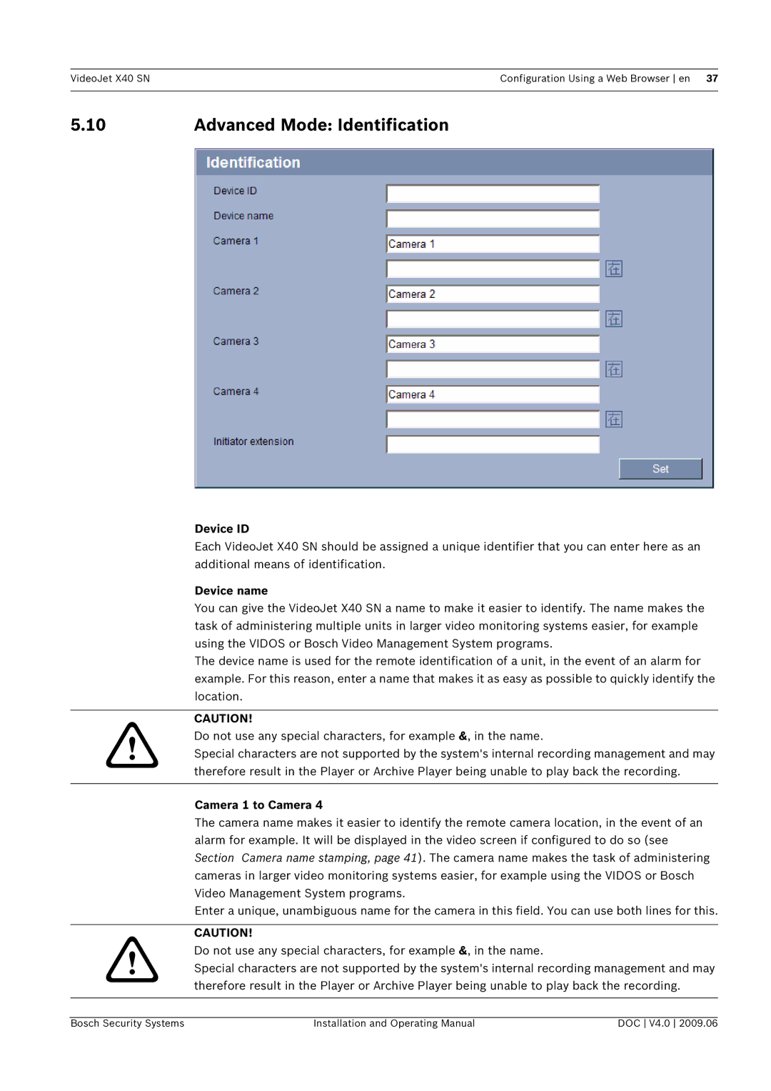 Bosch Appliances X40 SN manual Advanced Mode Identification, Device ID 