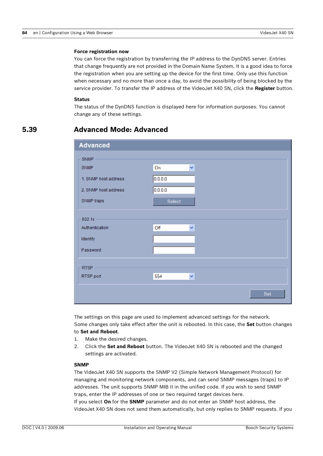 Bosch Appliances X40 SN manual Advanced Mode Advanced, Force registration now, Status 