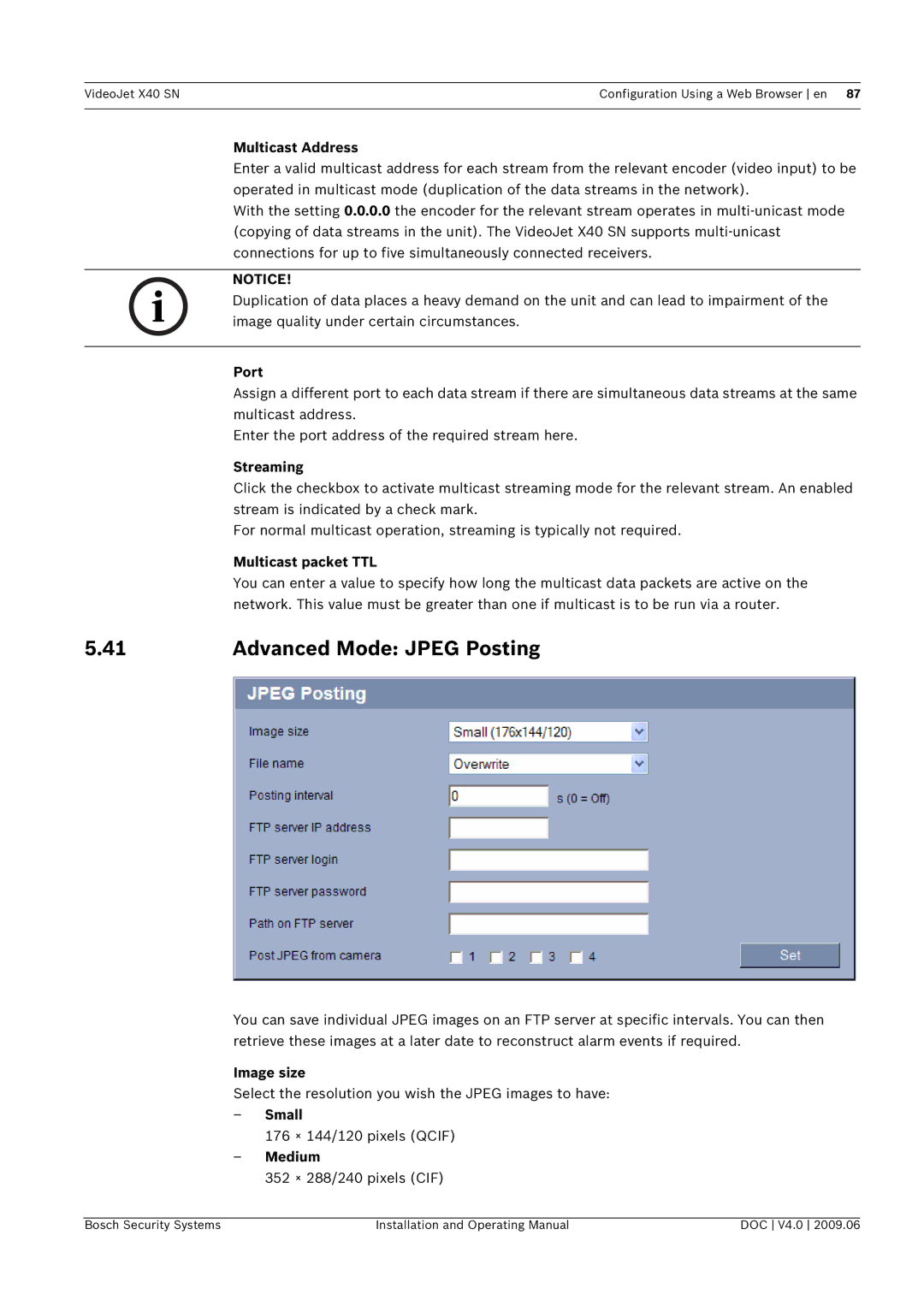 Bosch Appliances X40 SN manual Advanced Mode Jpeg Posting 