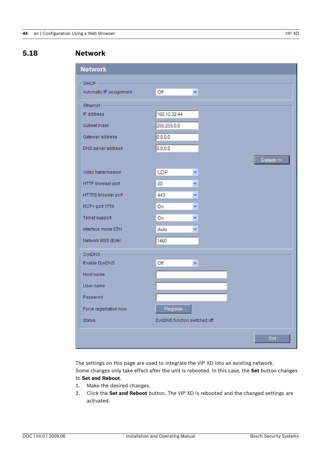 Bosch Appliances XD, VIP manual Network 