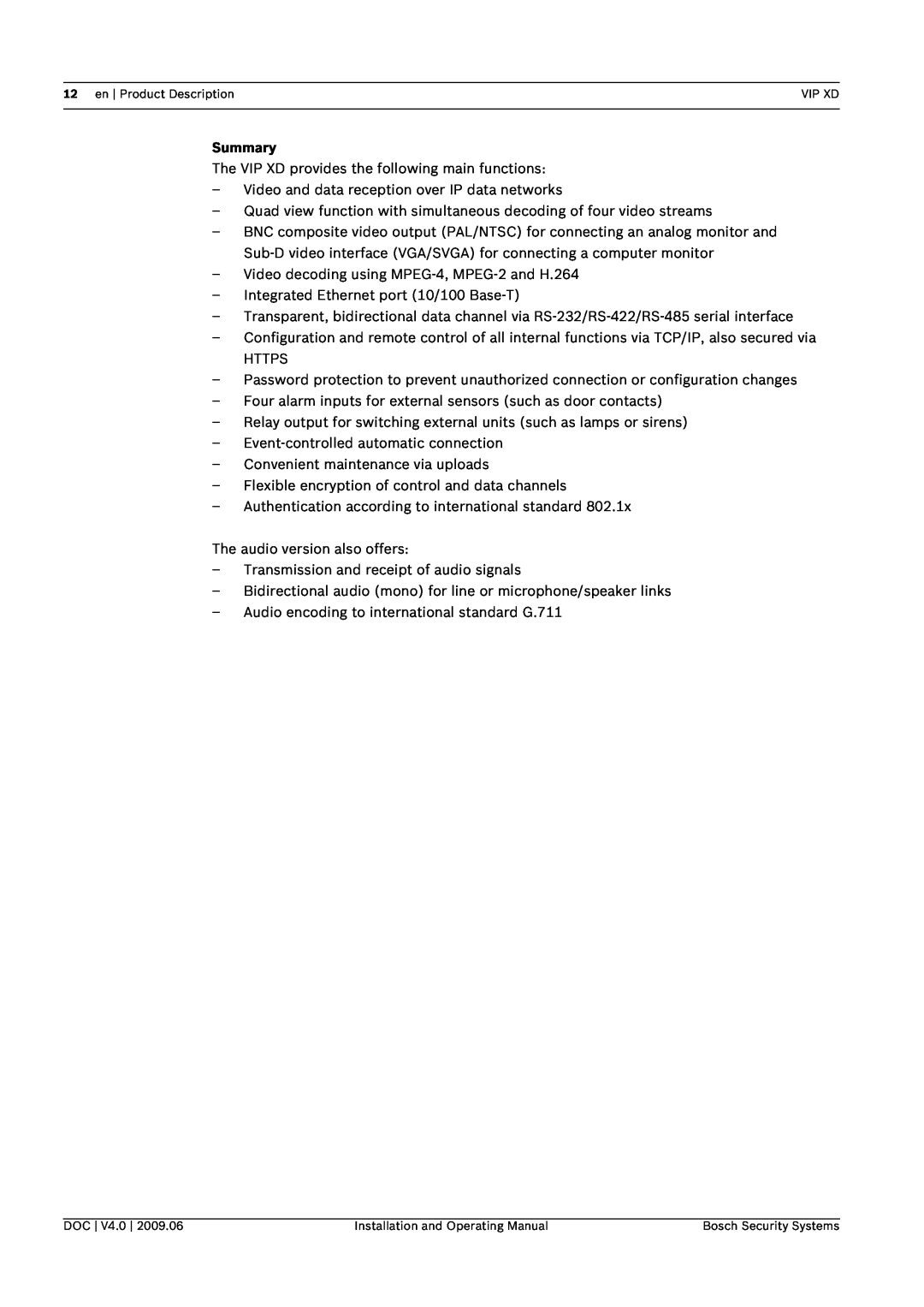 Bosch Appliances XD, VIP manual Summary 
