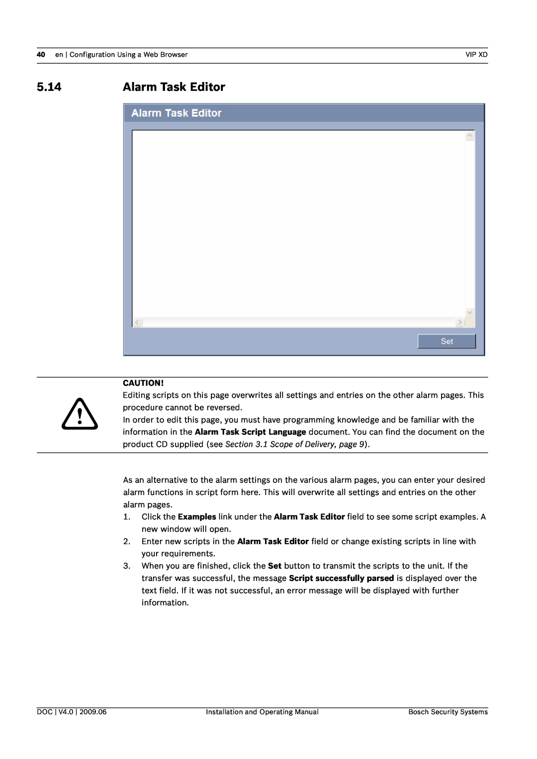 Bosch Appliances XD, VIP manual 5.14, Alarm Task Editor 