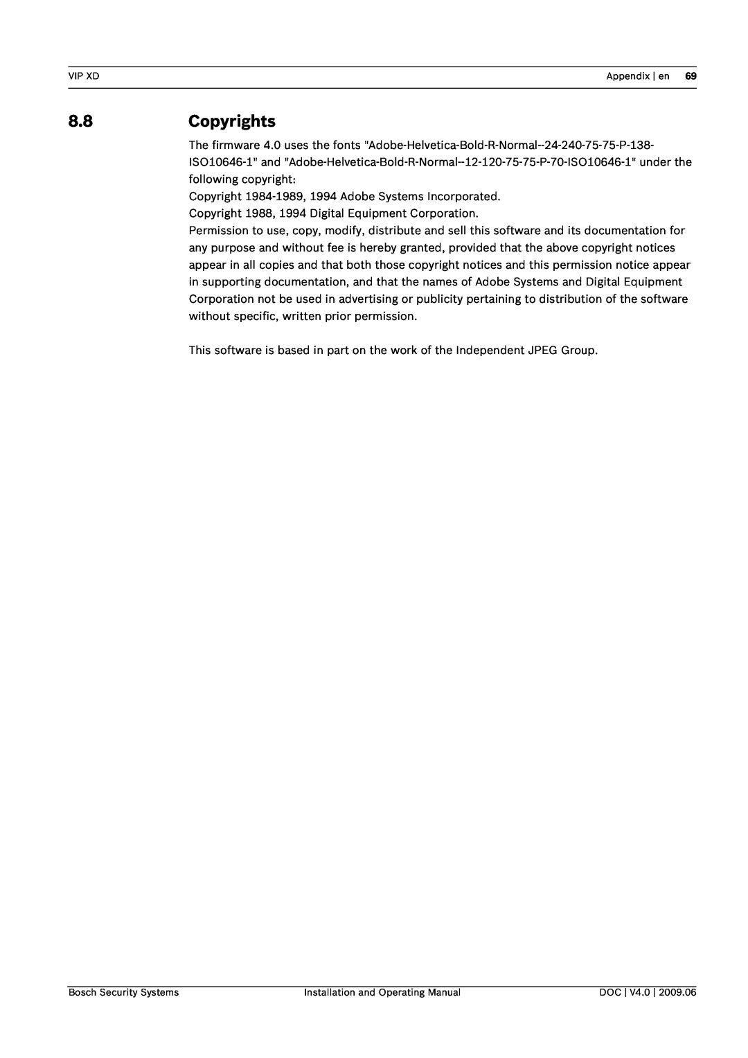 Bosch Appliances VIP, XD manual 8.8Copyrights 