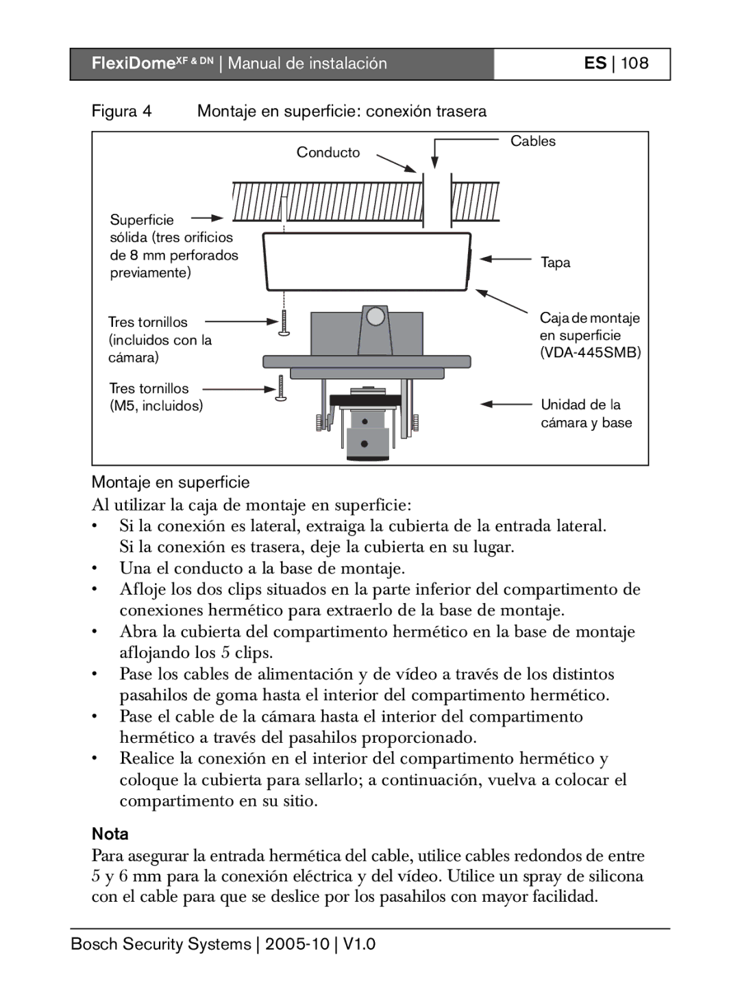 Bosch Appliances DN, XF installation instructions Figura 4 Montaje en superficie conexión trasera 