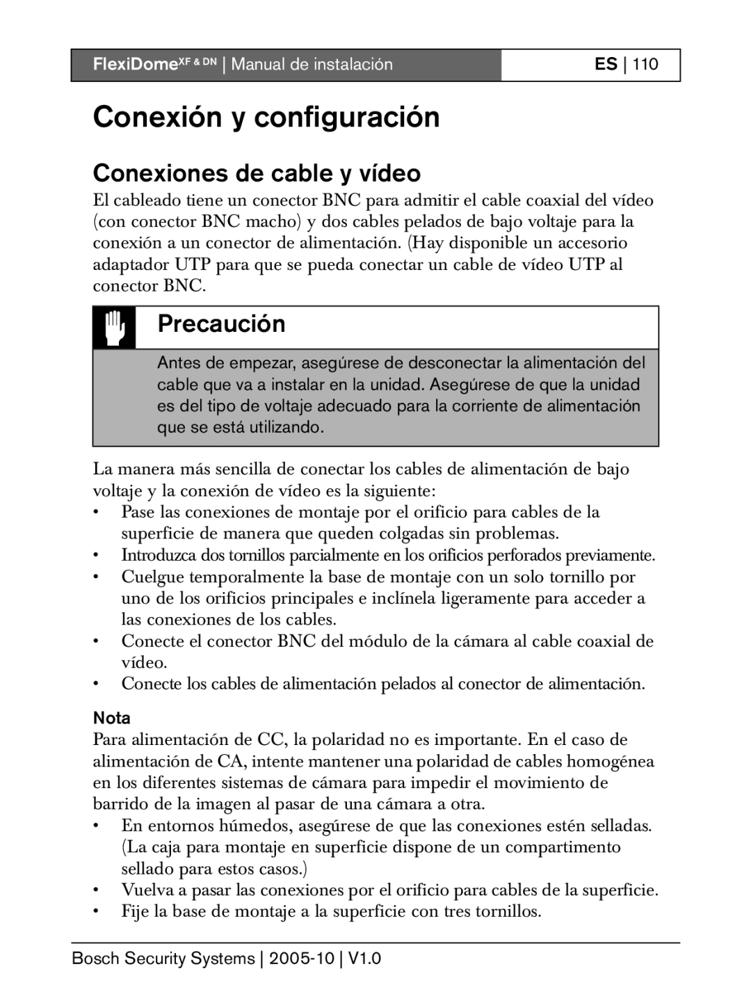 Bosch Appliances DN, XF installation instructions Conexión y configuración, Conexiones de cable y vídeo 