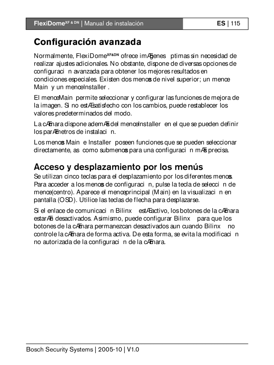 Bosch Appliances XF, DN installation instructions Configuración avanzada, Acceso y desplazamiento por los menús 