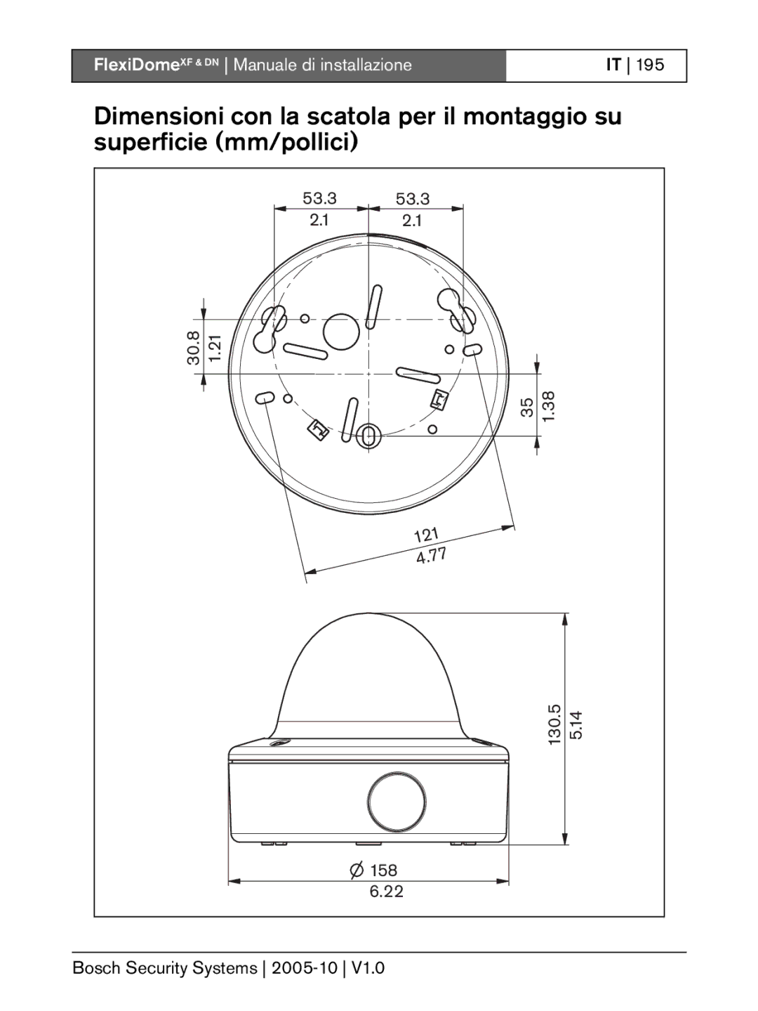 Bosch Appliances XF, DN installation instructions 53.3 30.8 121 130.5 158 Bosch Security Systems 2005-10 