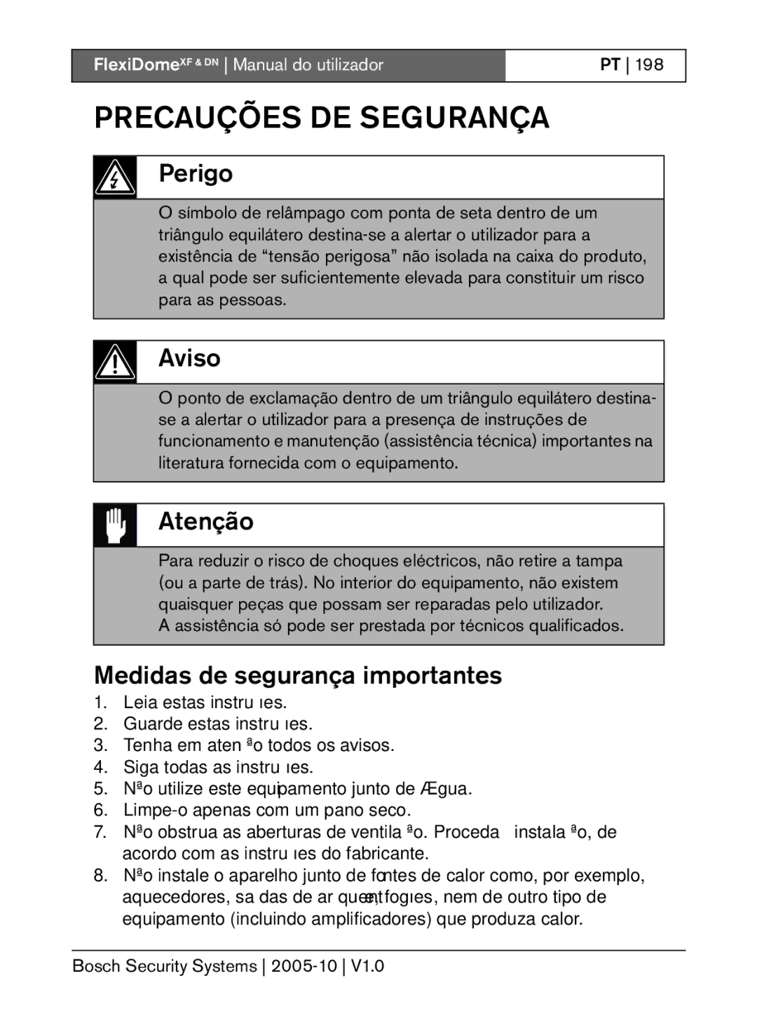 Bosch Appliances DN, XF installation instructions Perigo, Atenção, Medidas de segurança importantes 