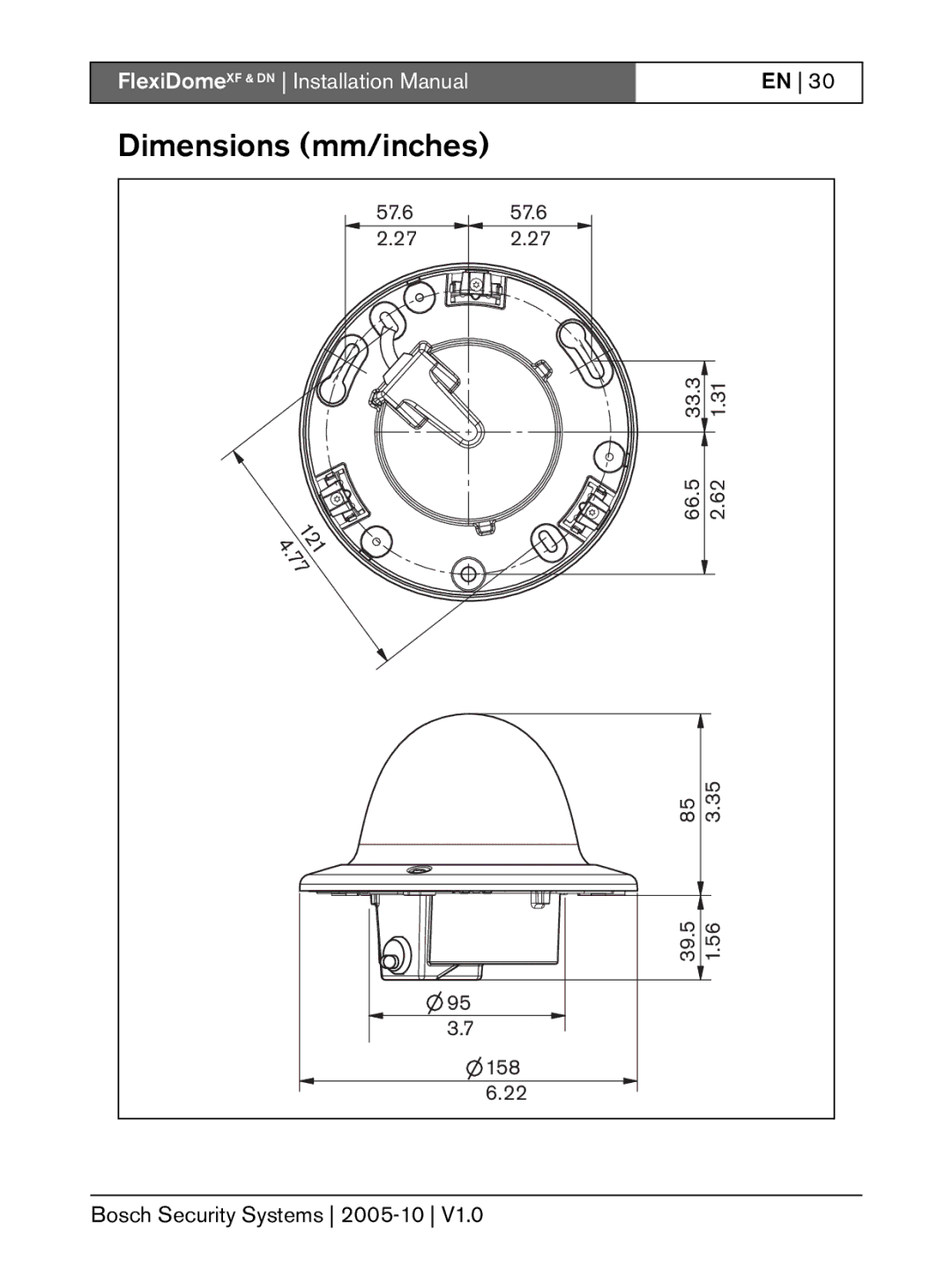 Bosch Appliances DN, XF installation instructions Dimensions mm/inches, 57.6 33.3 66.5, 39.5 158 