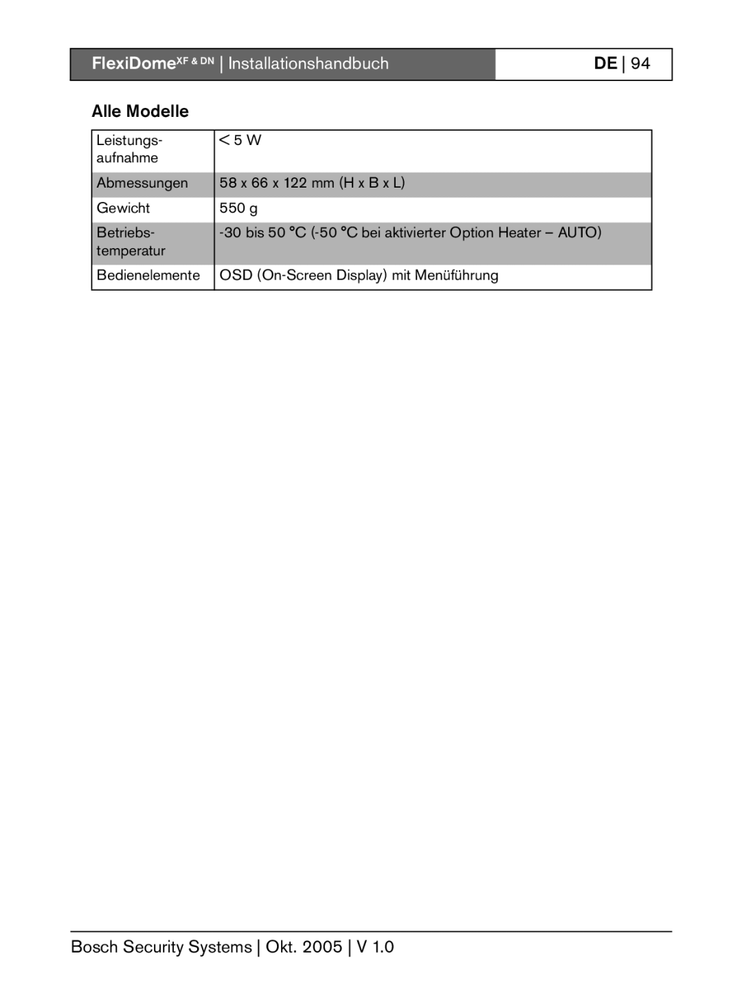 Bosch Appliances installation instructions FlexiDomeXF & DN Installationshandbuch 