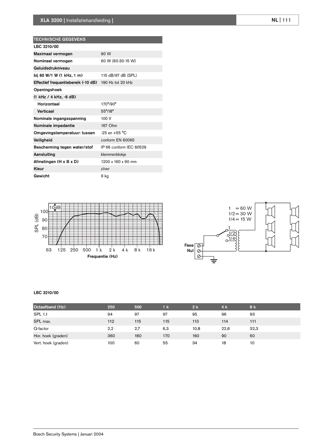 Bosch Appliances XLA 3200 installation manual Frequentie Hz Fase Nul 