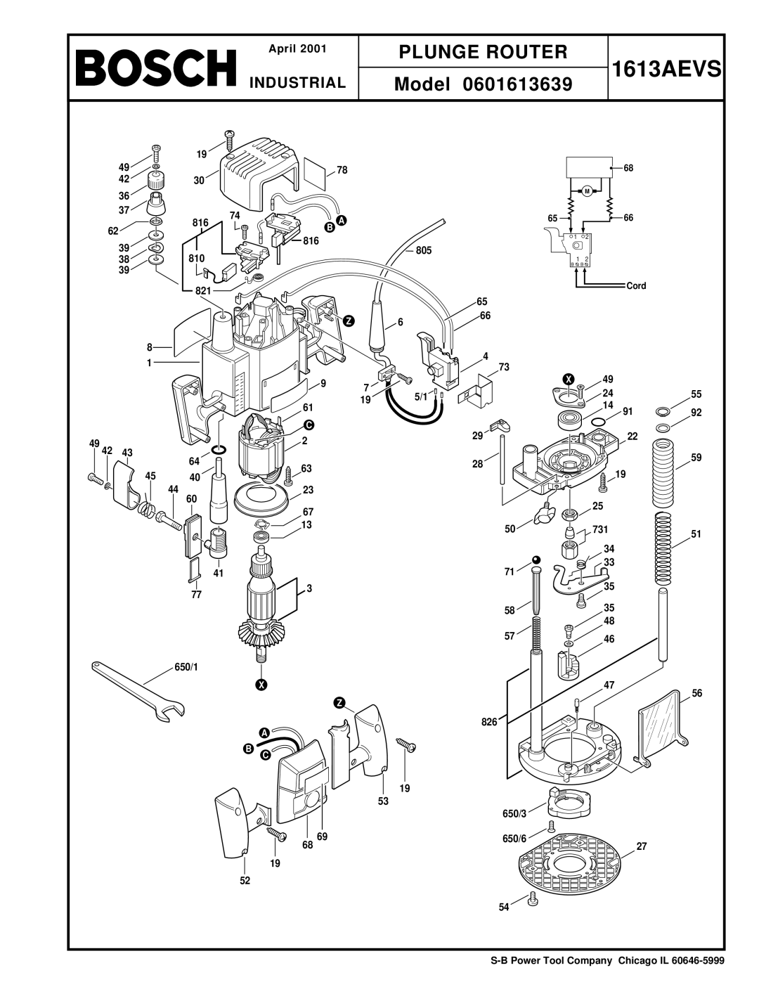 Bosch Power Tools 0601613639 manual 1613AEVS, Plunge Router 