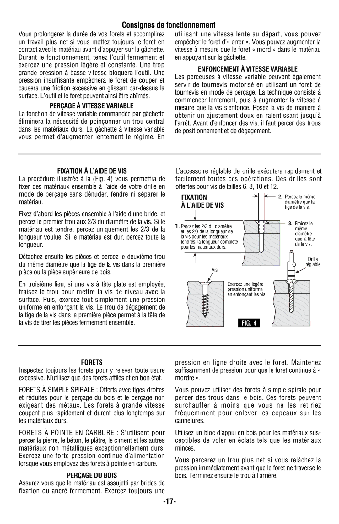 Bosch Power Tools 1004VSR, 1005VSR manual Consignes de fonctionnement 