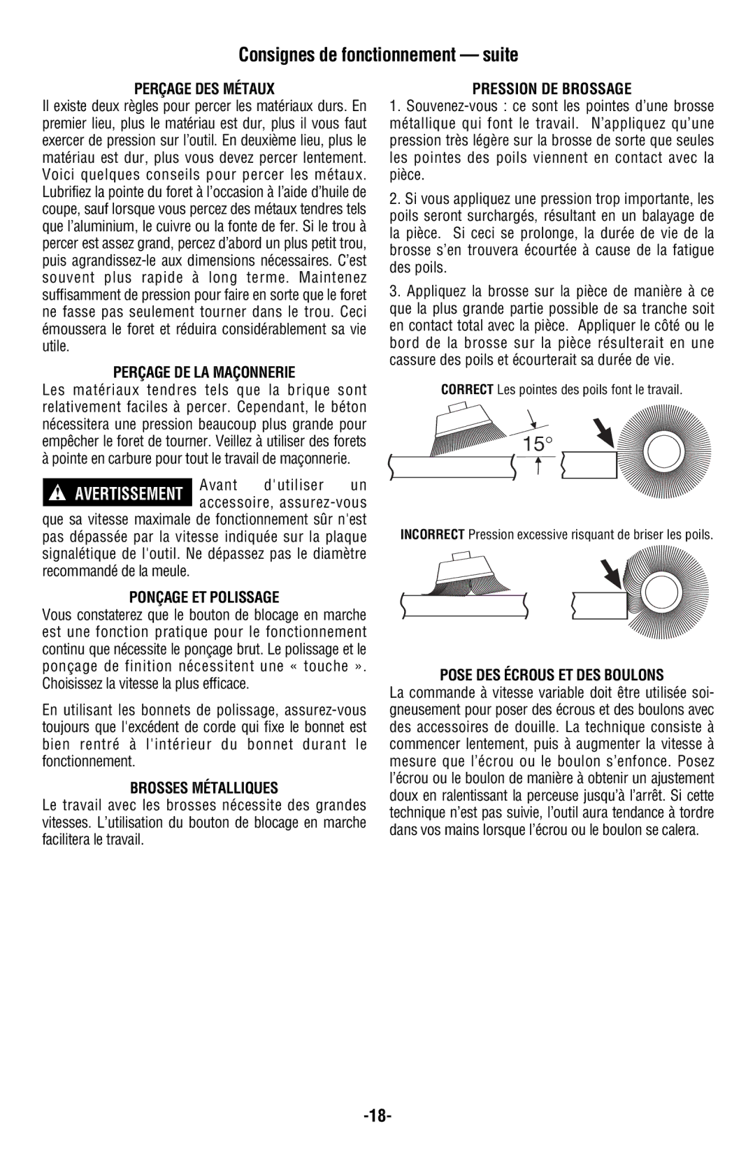 Bosch Power Tools 1005VSR, 1004VSR manual Consignes de fonctionnement suite 