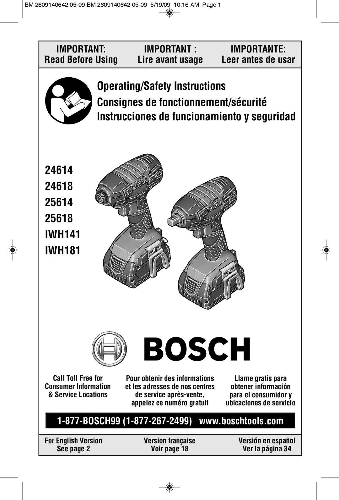 Bosch Power Tools 1006VSR manual 24614 24618 25614 25618 IWH141 IWH181, Ver la página 