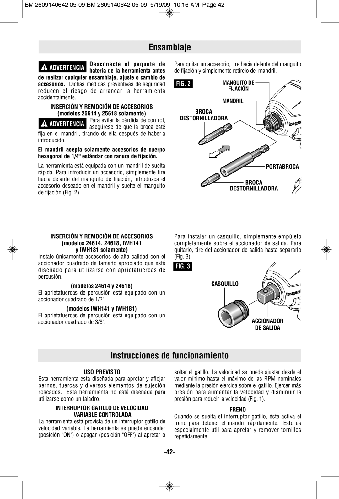 Bosch Power Tools 1006VSR manual Ensamblaje, Instrucciones de funcionamiento 