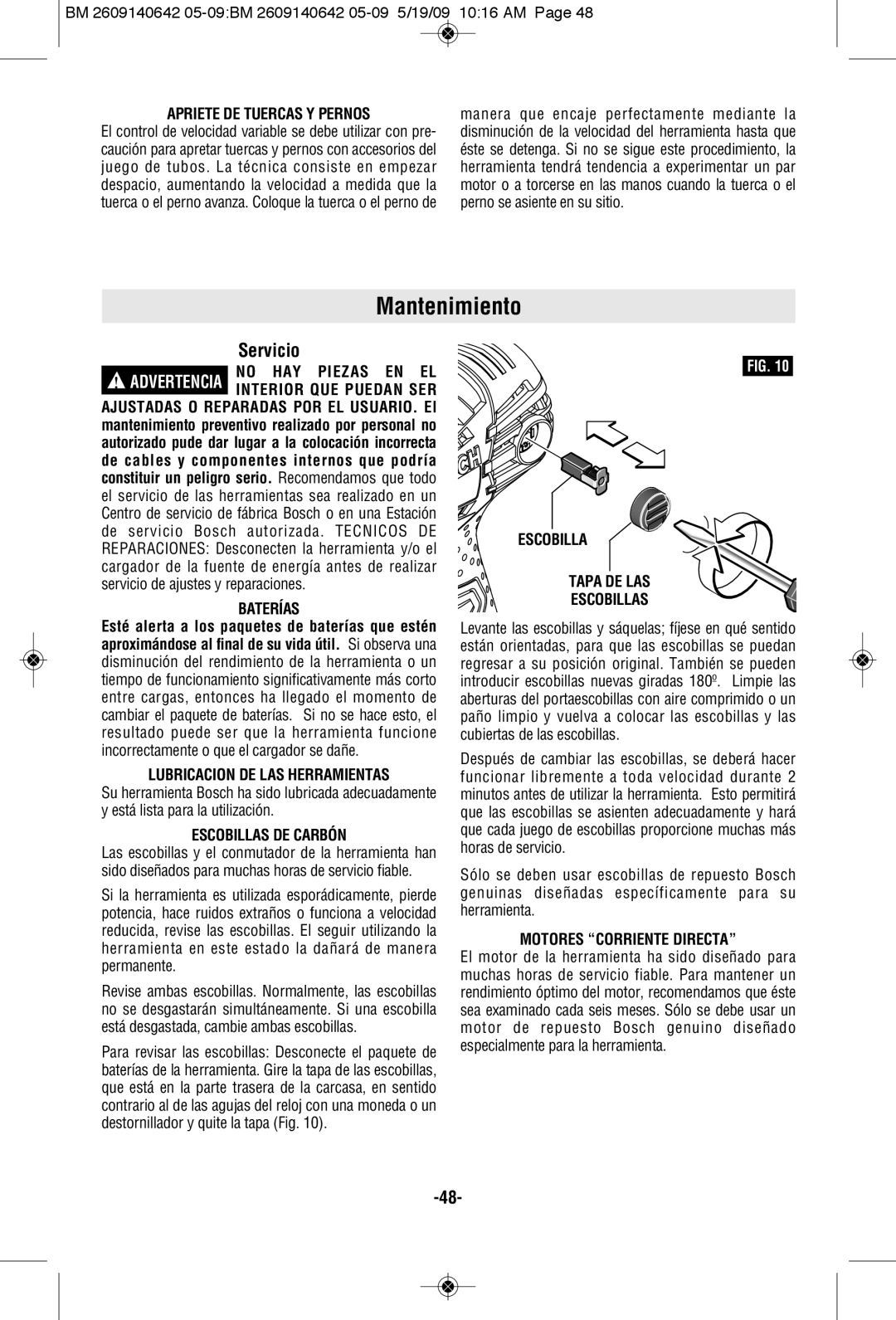 Bosch Power Tools 1006VSR manual Mantenimiento, Servicio 