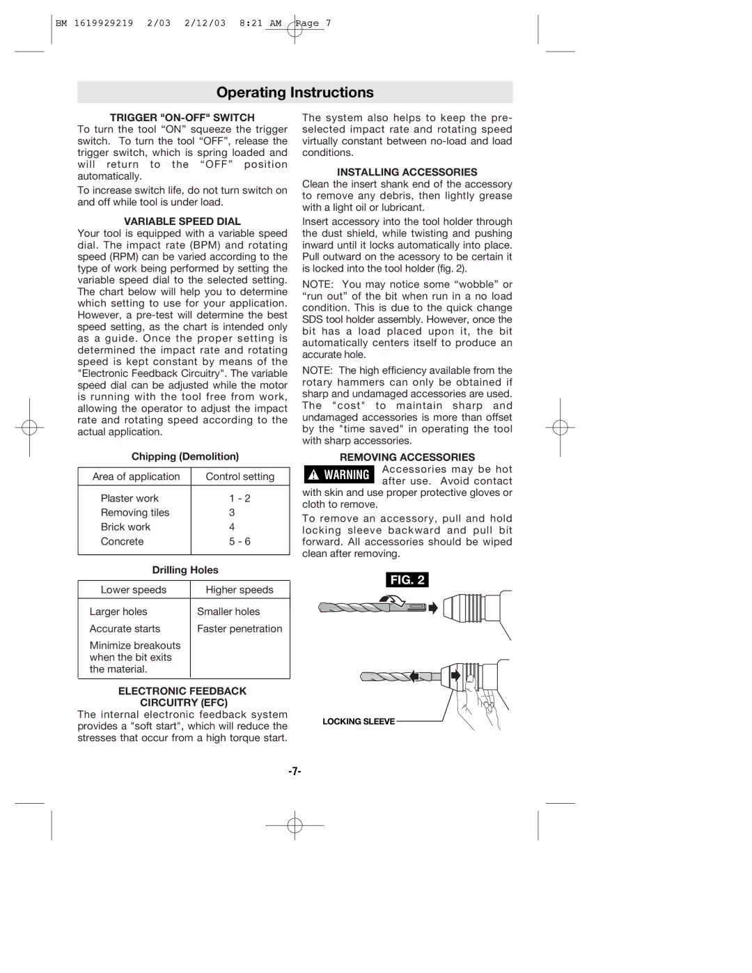 Bosch Power Tools 11222EVS manual Operating Instructions, Trigger ON-OFF Switch 