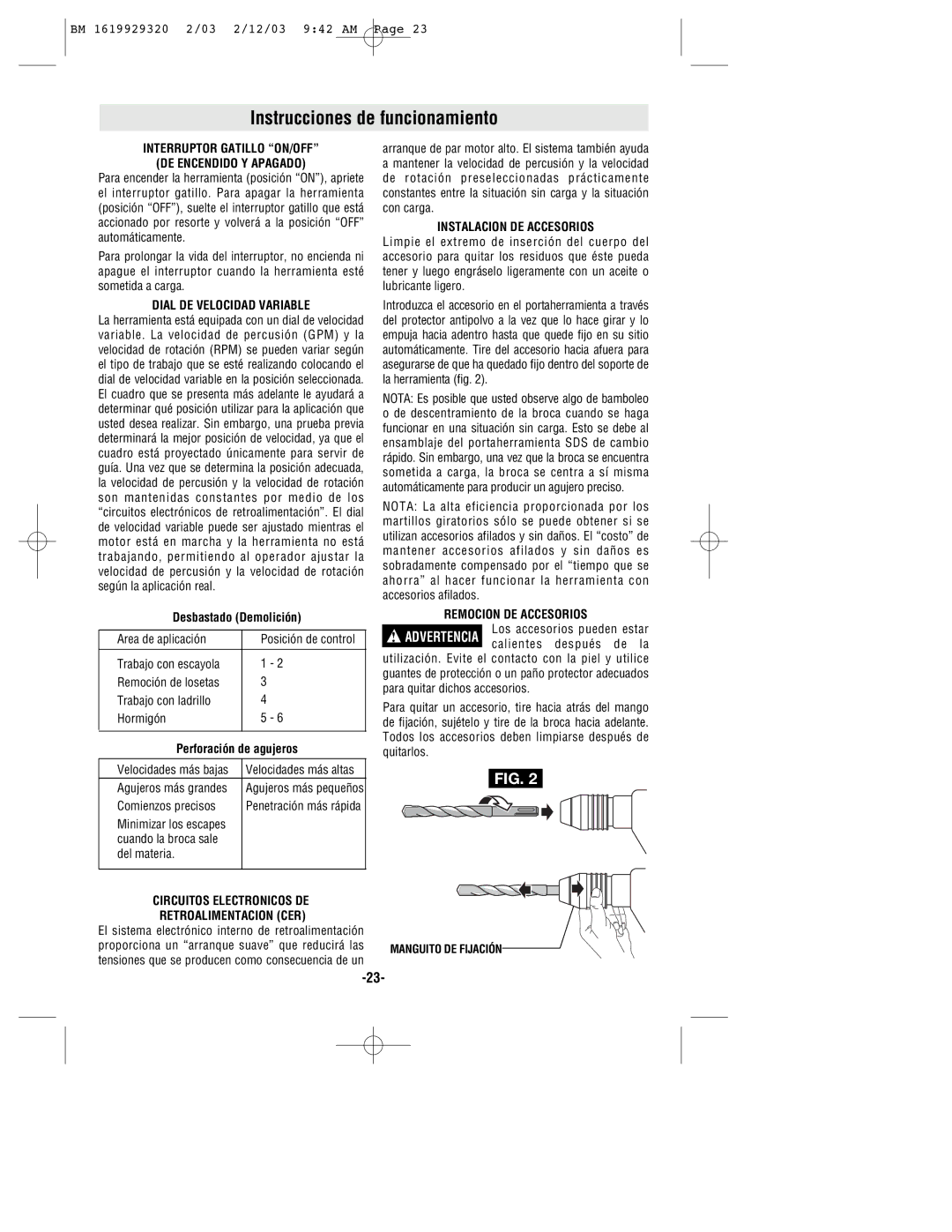 Bosch Power Tools 11222EVSG manual Instrucciones de funcionamiento 