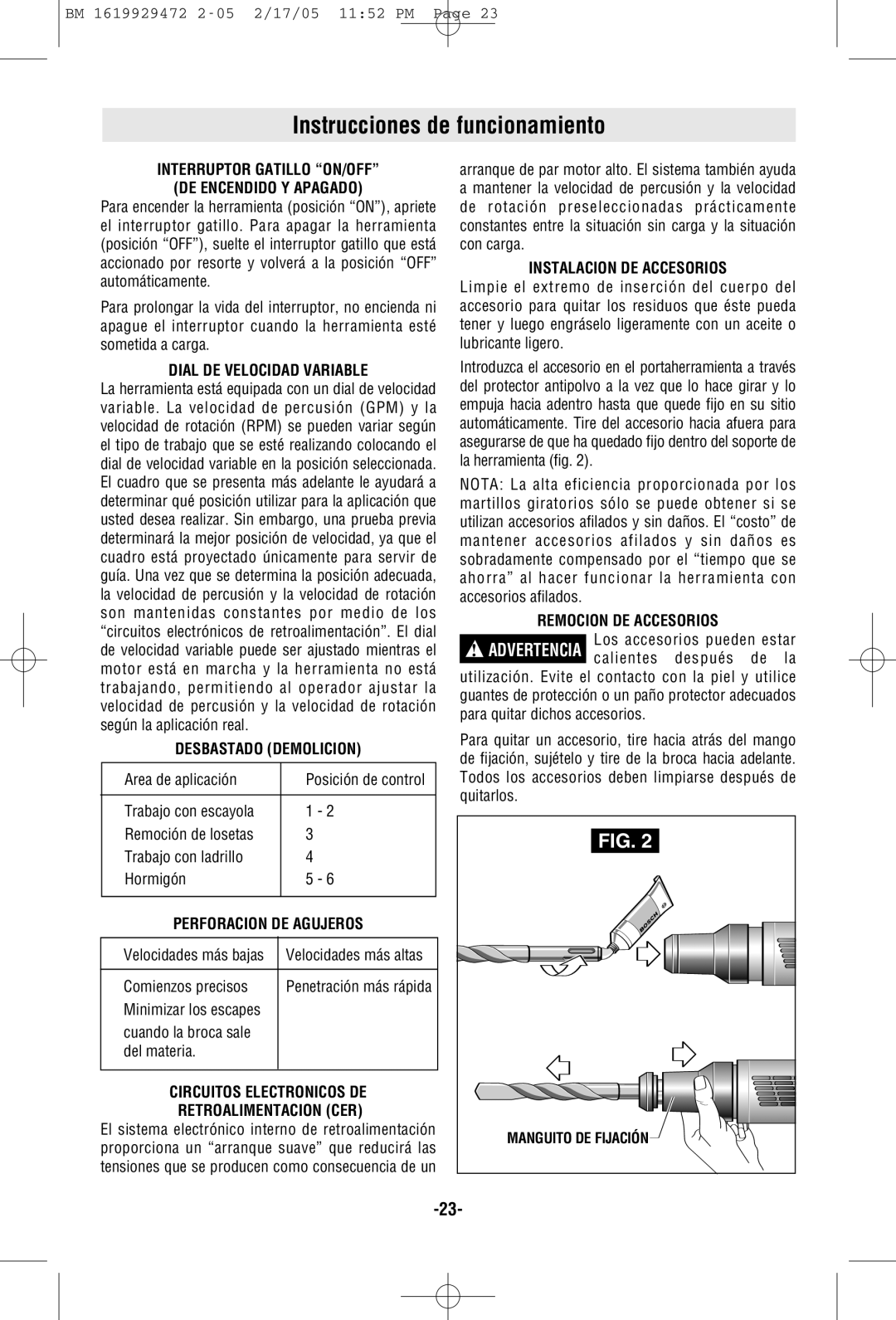 Bosch Power Tools 11245EVS manual Instrucciones de funcionamiento 