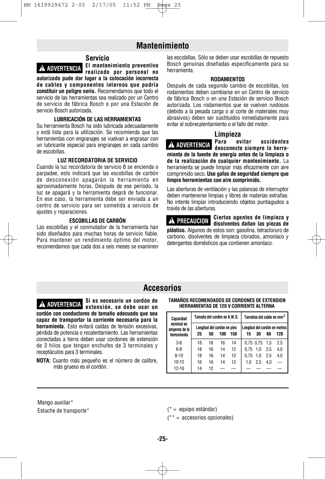 Bosch Power Tools 11245EVS manual Mantenimiento, Accesorios, Limpieza 