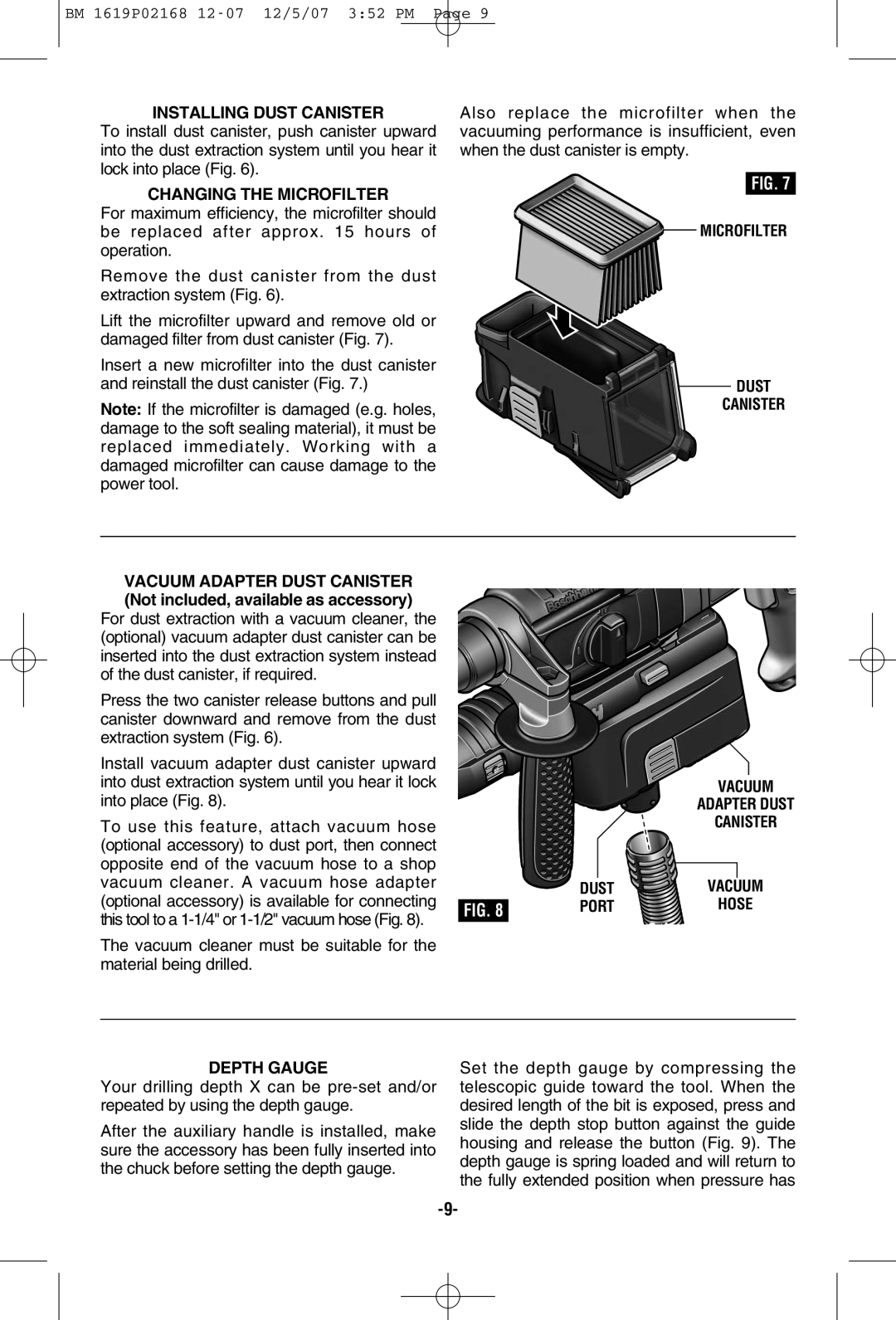 Bosch Power Tools 11250VSRD manual Installing Dust Canister, Changing the Microfilter, Microfilter Dust Canister, Port 