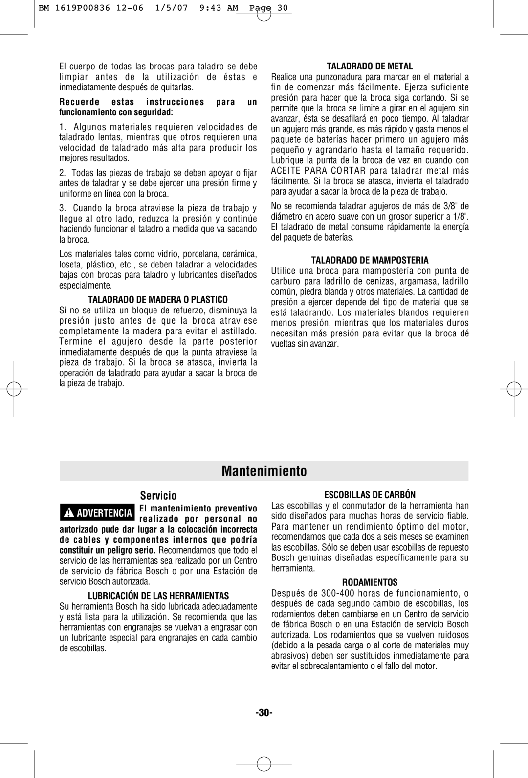 Bosch Power Tools 11258VSRC manual Mantenimiento, Servicio 