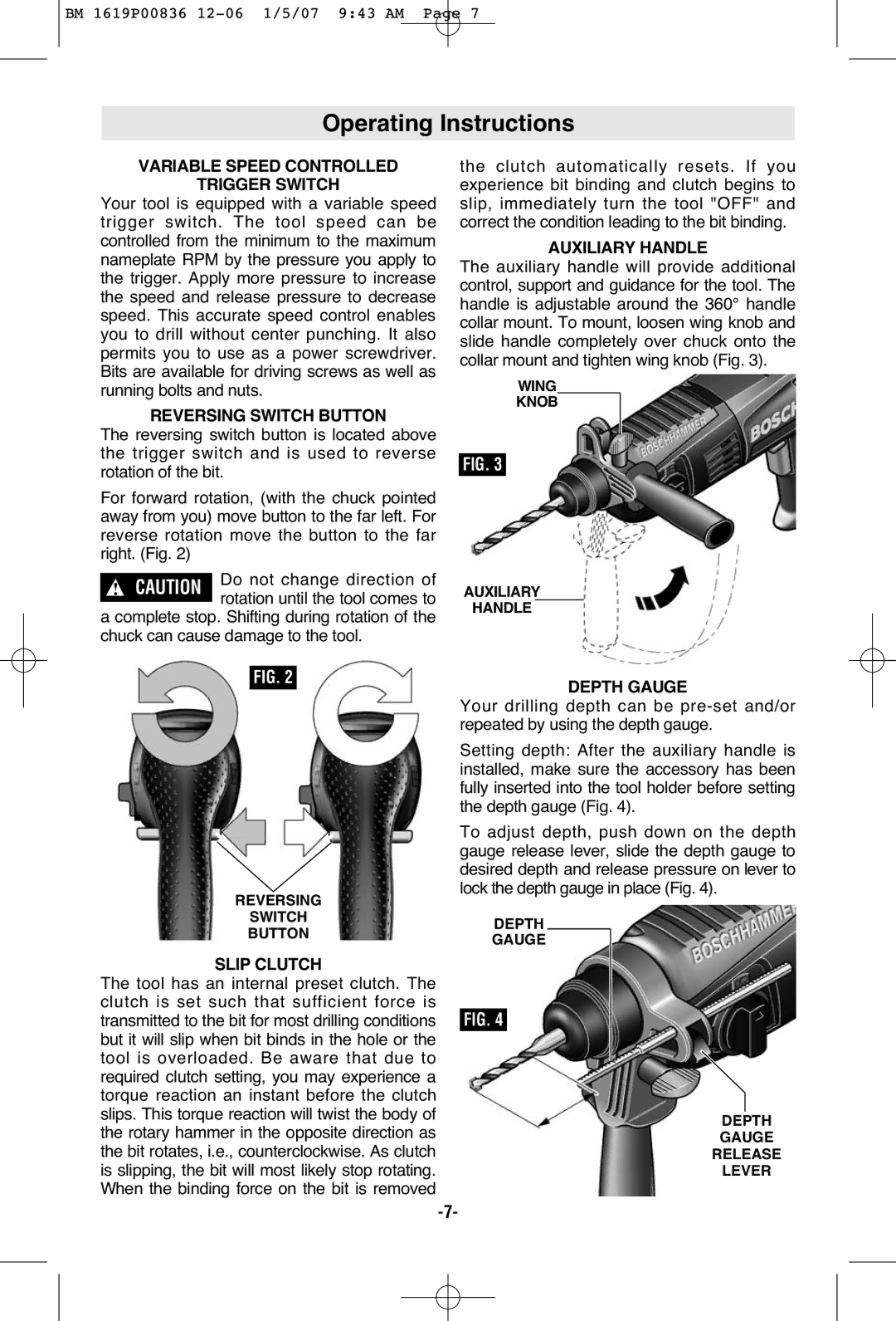 Bosch Power Tools 11258VSRC manual Operating Instructions 