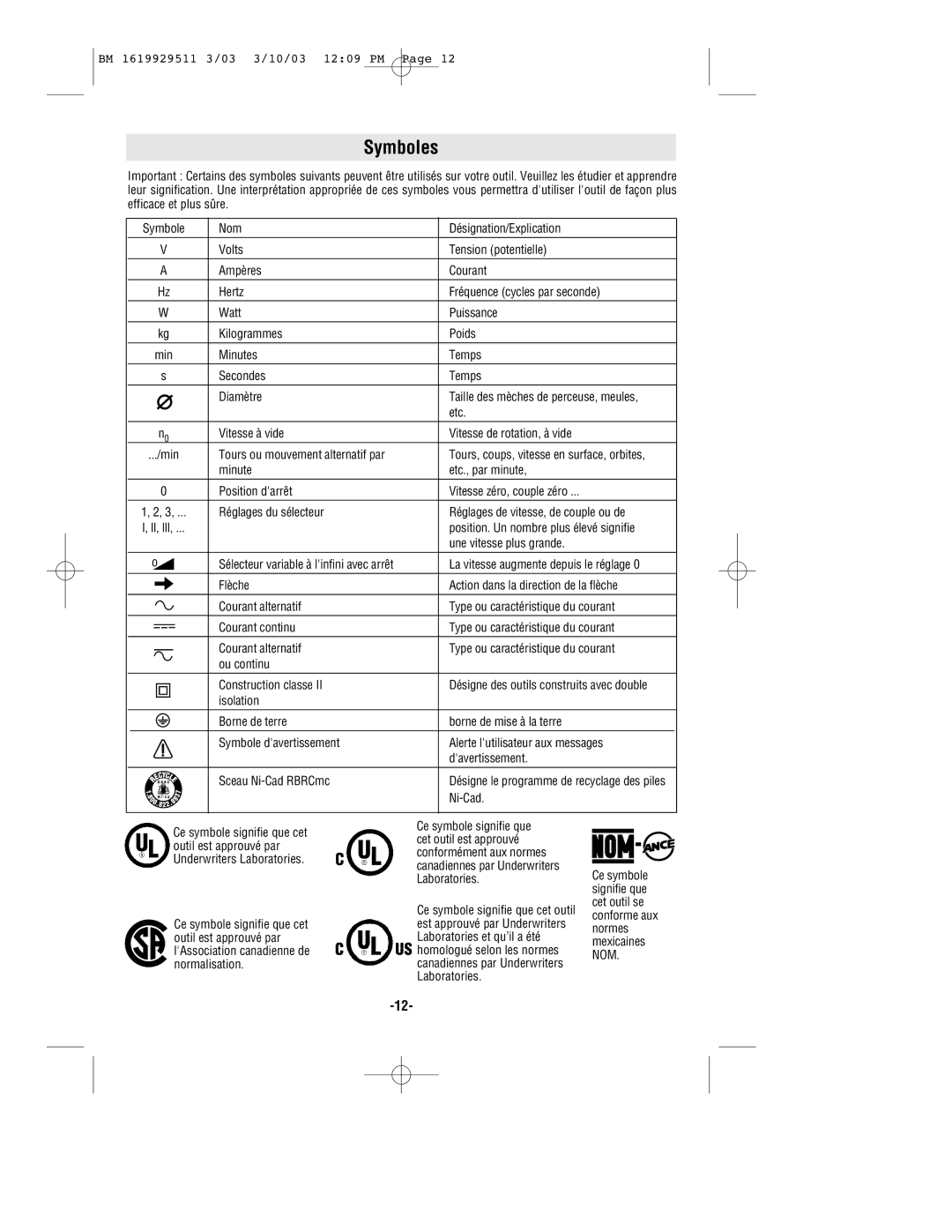 Bosch Power Tools 11317EVS manual Symboles 