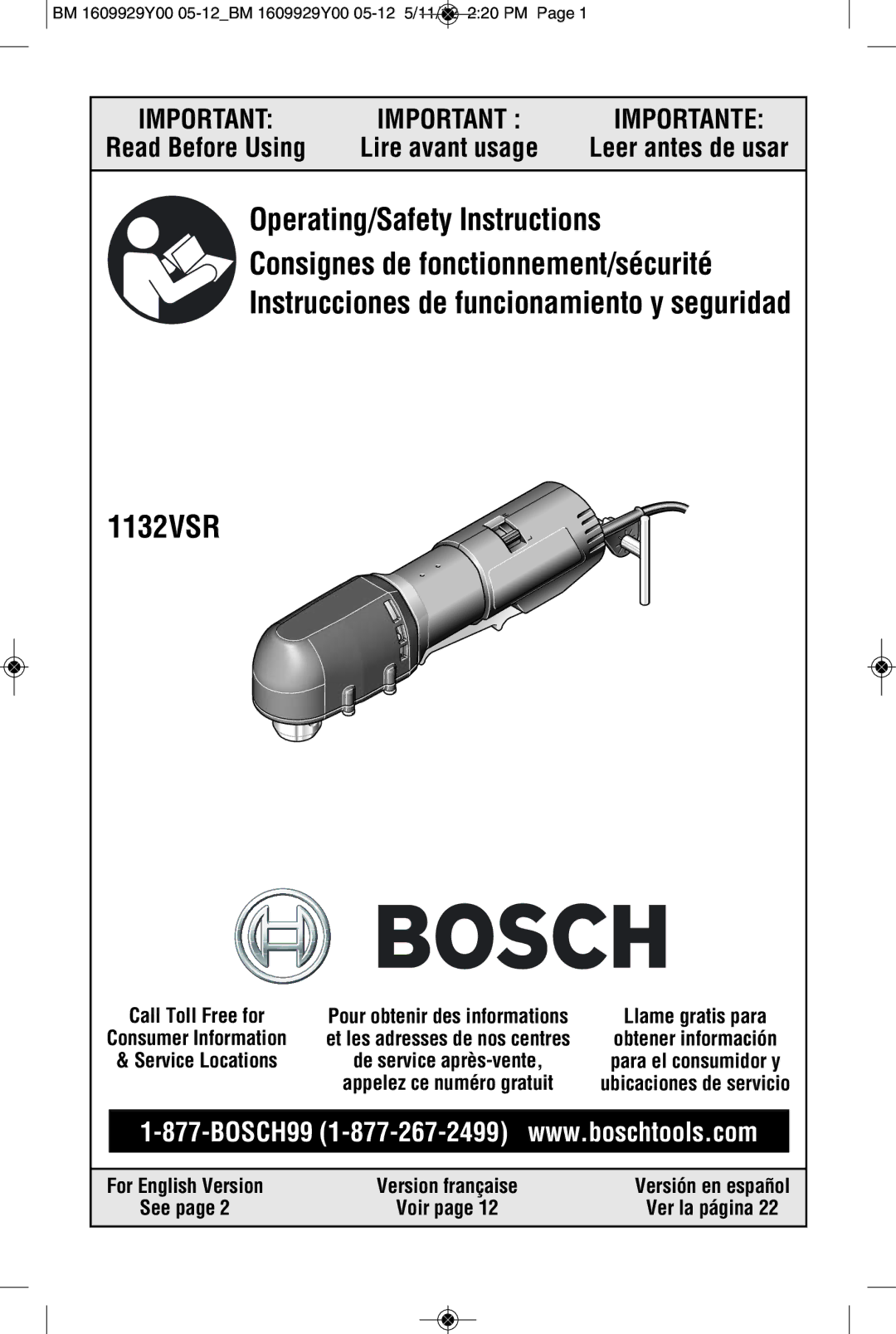 Bosch Power Tools 1132VSR manual Ver la página 