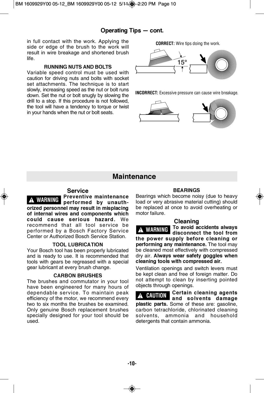 Bosch Power Tools 1132VSR manual Maintenance, Cleaning 