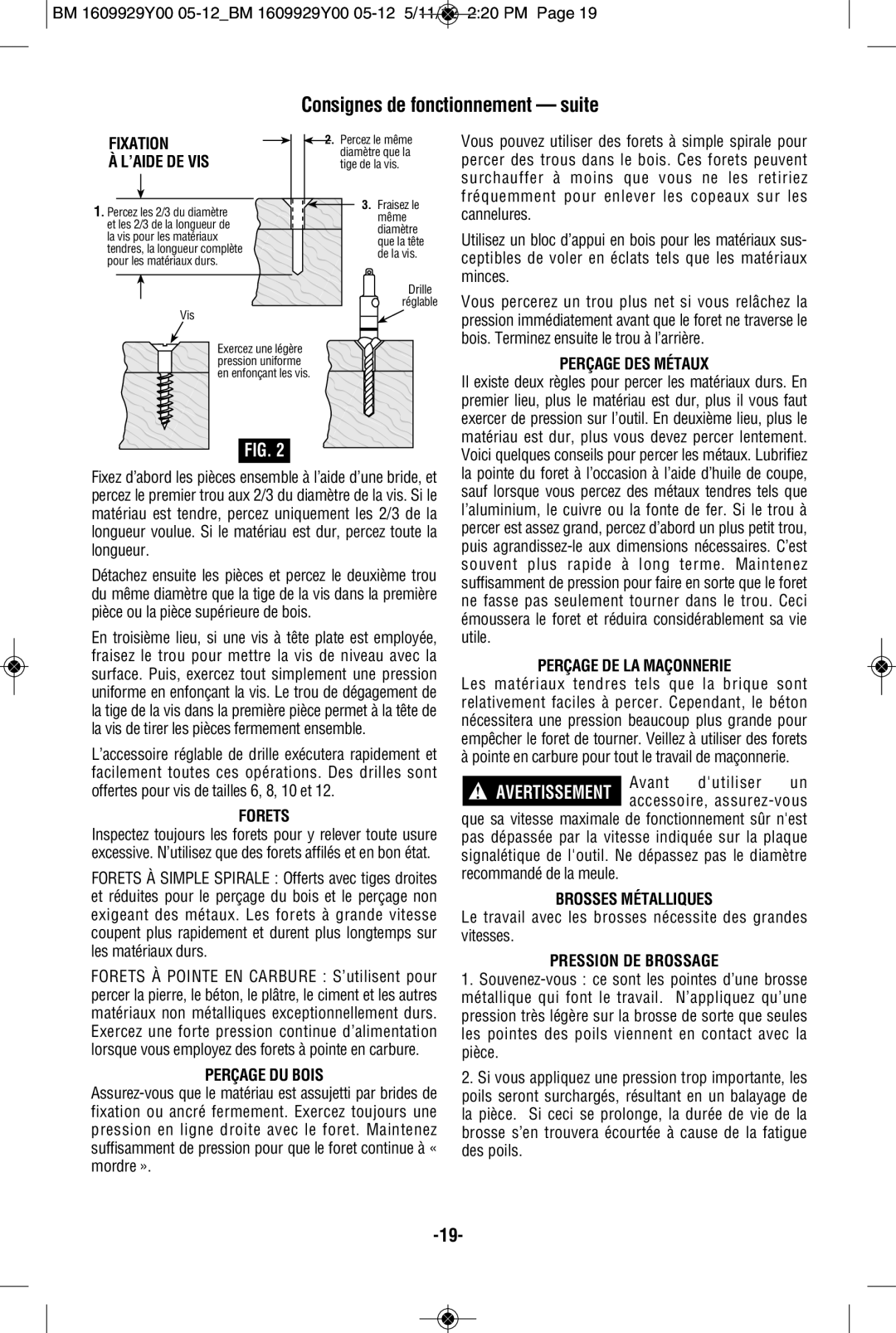 Bosch Power Tools 1132VSR manual Consignes de fonctionnement suite 