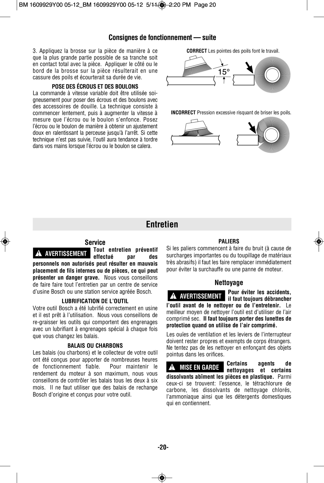 Bosch Power Tools 1132VSR manual Entretien, Nettoyage 