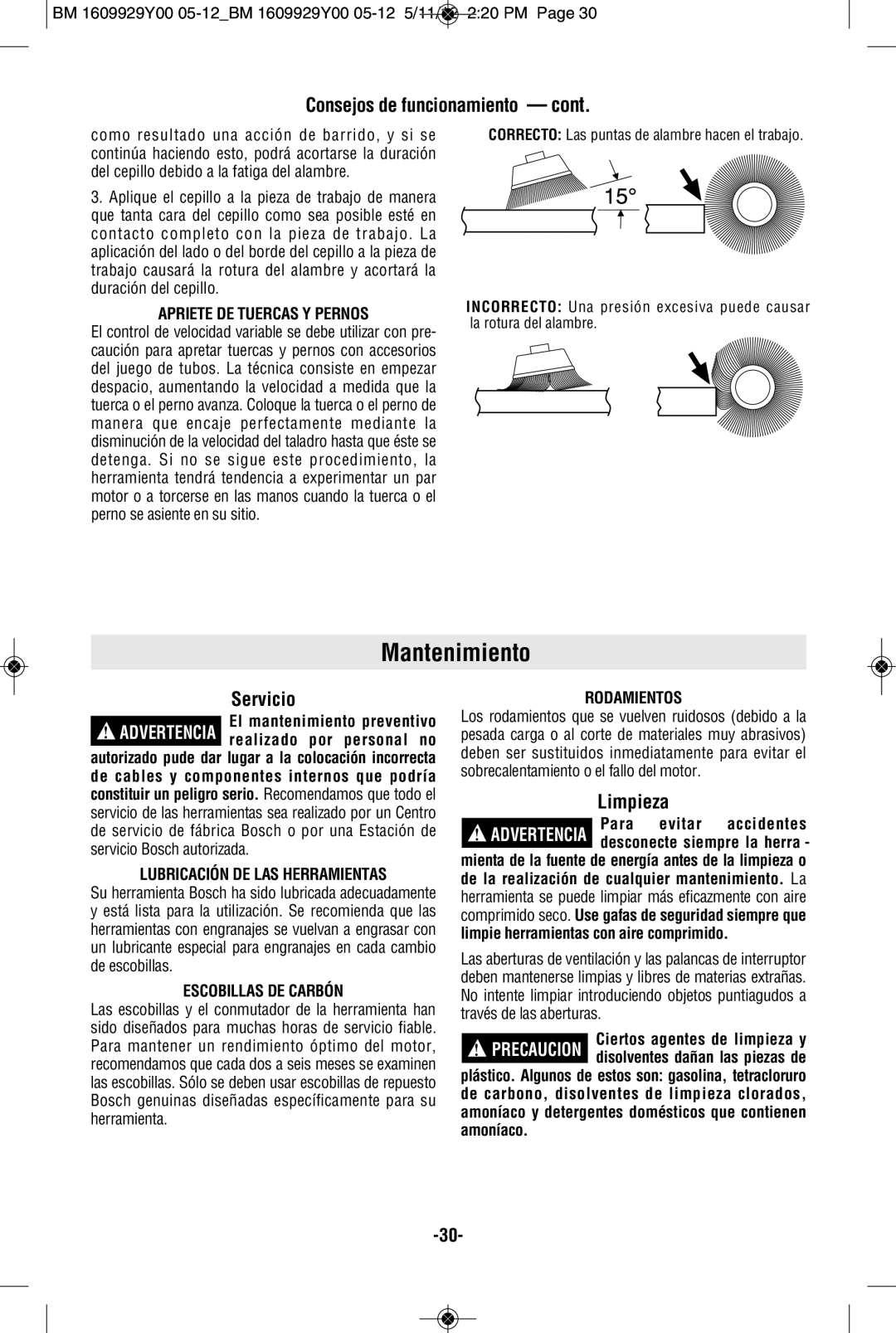 Bosch Power Tools 1132VSR manual Mantenimiento, Servicio, Limpieza 