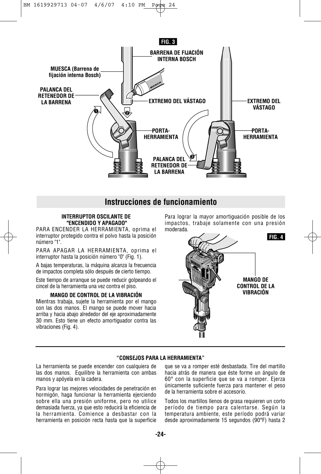 Bosch Power Tools 11335K manual Instrucciones de funcionamiento, Barrena DE Fijación Interna Bosch 