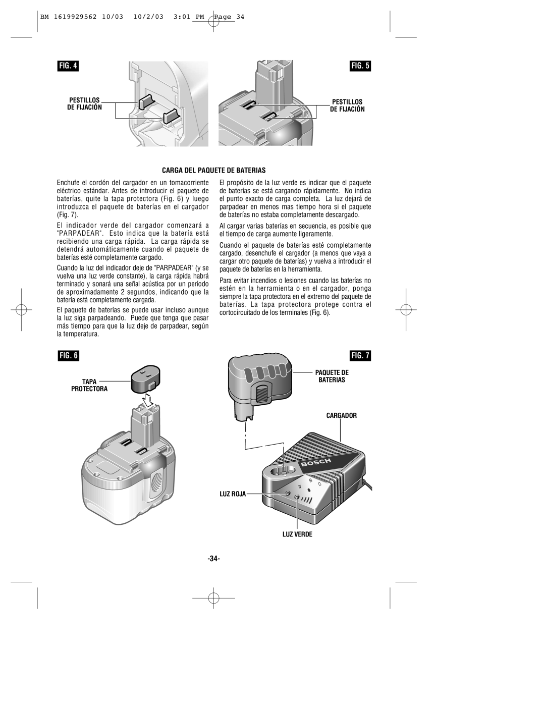 Bosch Power Tools 11524 manual Carga DEL Paquete DE Baterias 