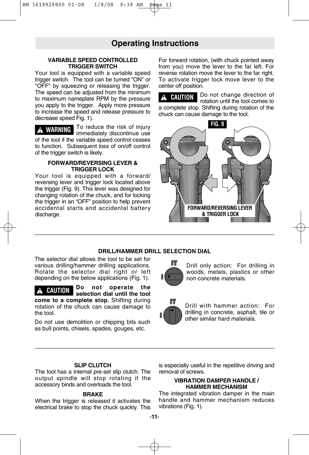 Bosch Power Tools 11536C-1, 11536C-2 manual Operating Instructions 