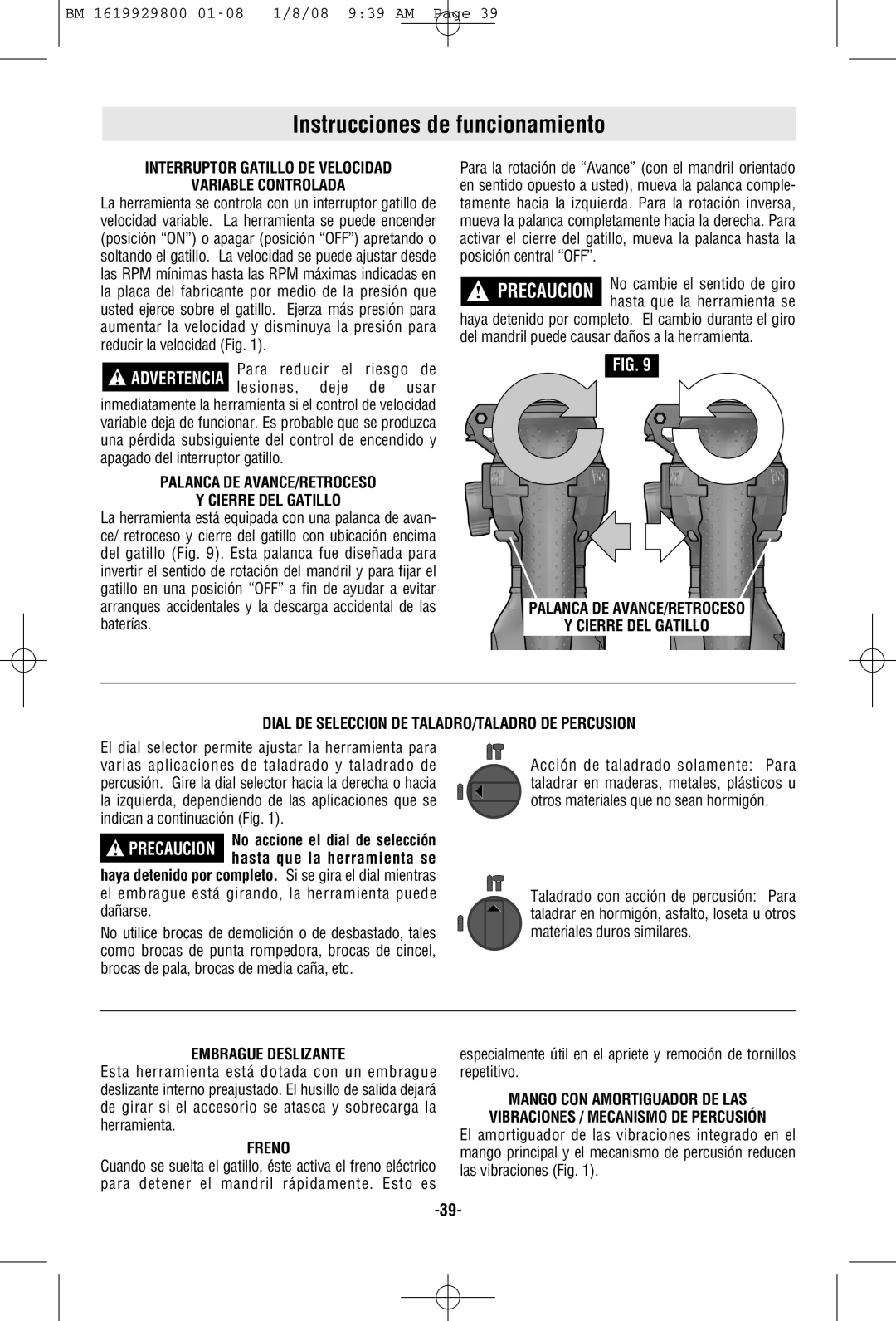 Bosch Power Tools 11536C Instrucciones de funcionamiento, Interruptor Gatillo DE Velocidad Variable Controlada, Freno 