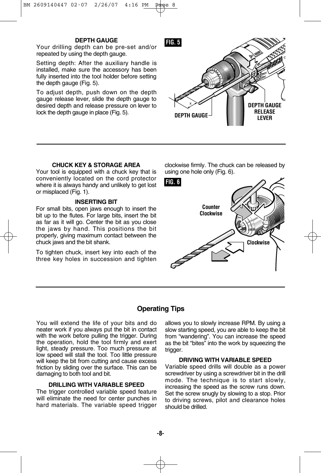 Bosch Power Tools 1191VSRK manual Operating Tips 