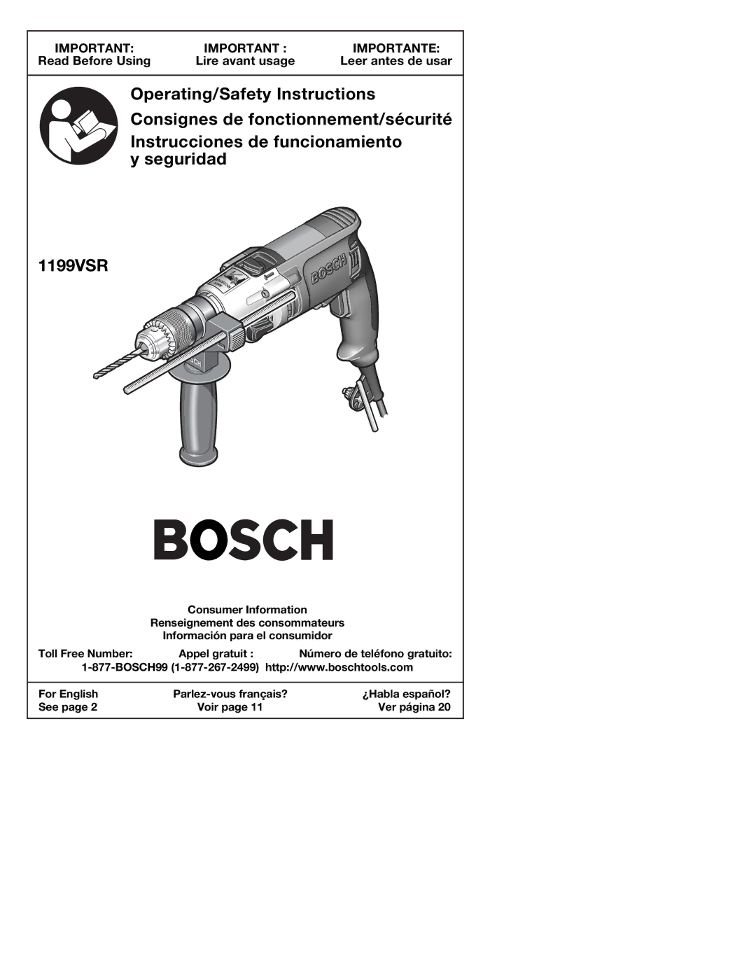 Bosch Power Tools 1199VSR manual Importante 